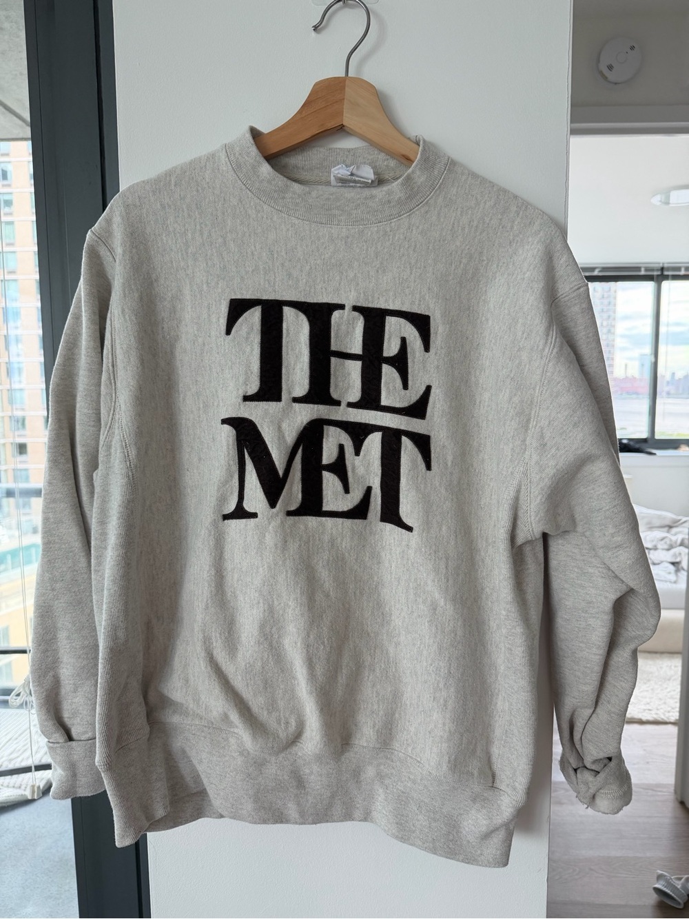 Light Gray Crewneck Sweater with Black THE MET Logo